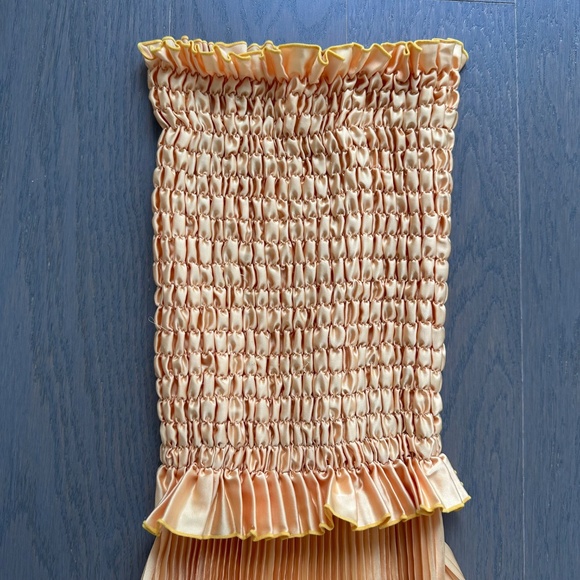 L'IDEE MAYA Yellow Gold Strapless Pleated Maxi Dress Stretch - US 4 - Picture 6 of 8